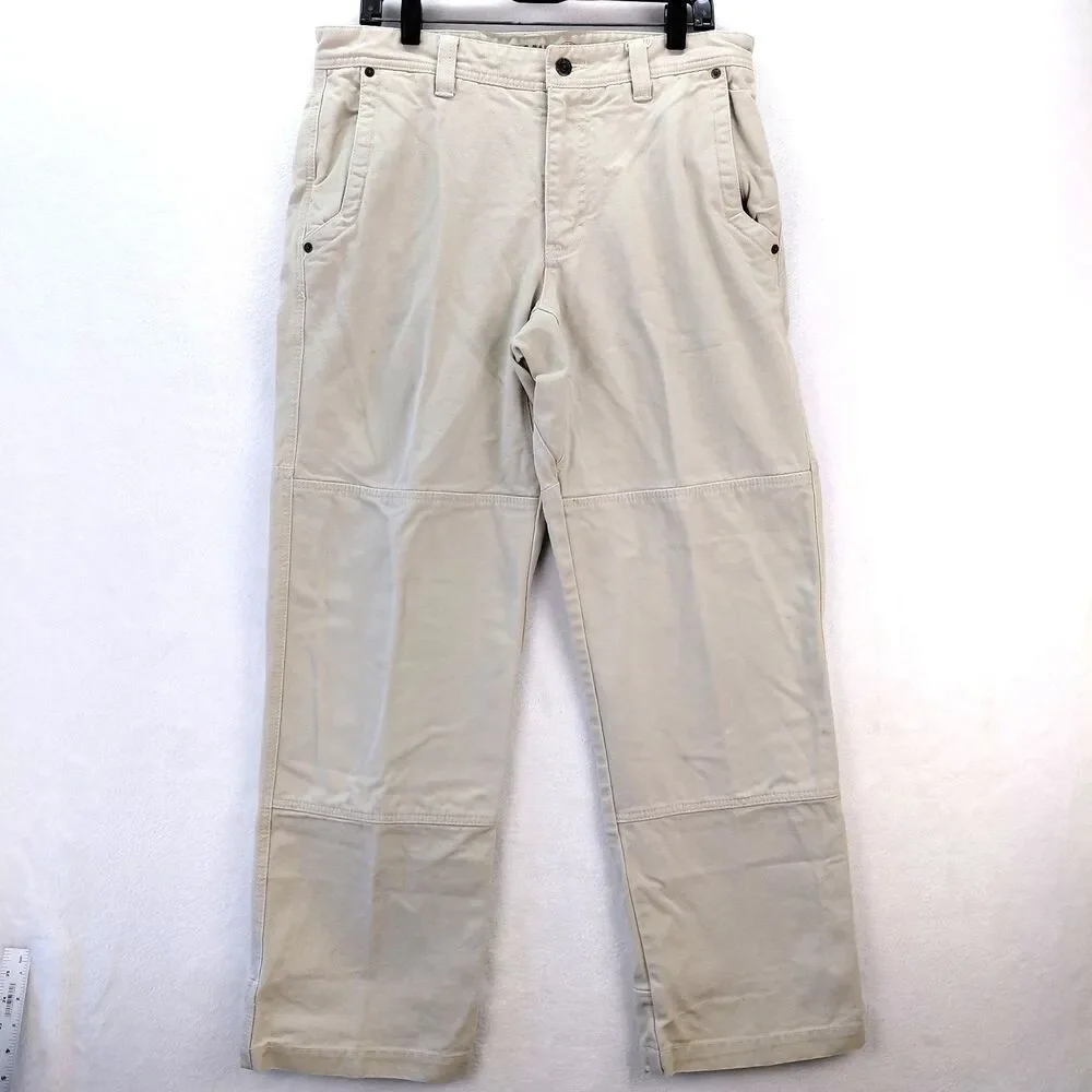 Eddie Bauer Ranger Jean Men 34x32 Beige Double Knee Canvas Heavyweight Work Pant